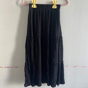 Passport Cottagecore Tiered Drawstring Waist Black Maxi Skirt